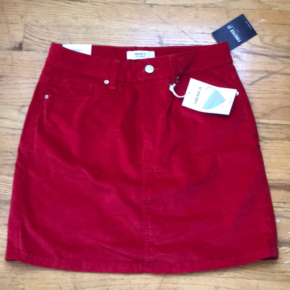 Red Denim skirt